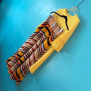 Yellow and Multicolor Striped Skirt Set